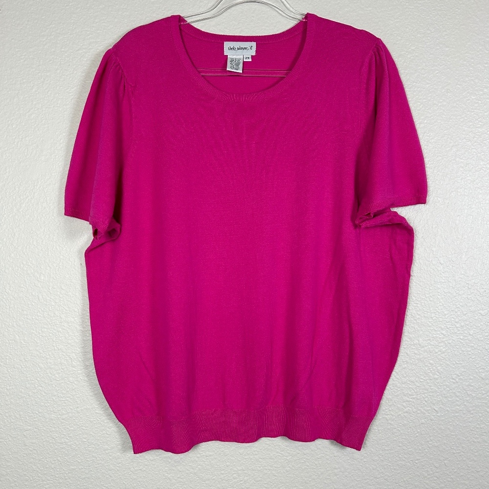 Vicky Wayne's women plus size 2X short sleeve knit top pink cotton blend vintage